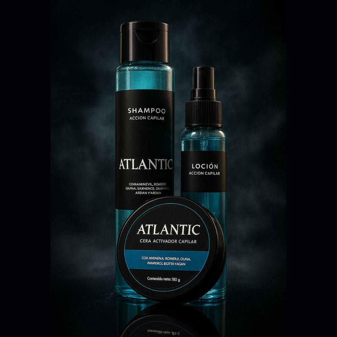 Kit Esencial Atlantic (1 Loción, 1 Cera, 1 Shampoo)