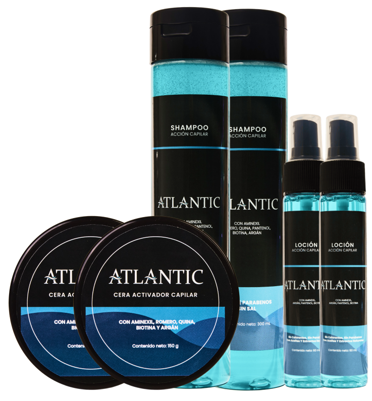 Kit Máxima Transformación Atlantic (2 Lociones, 2 Ceras, 2 Shampoos)